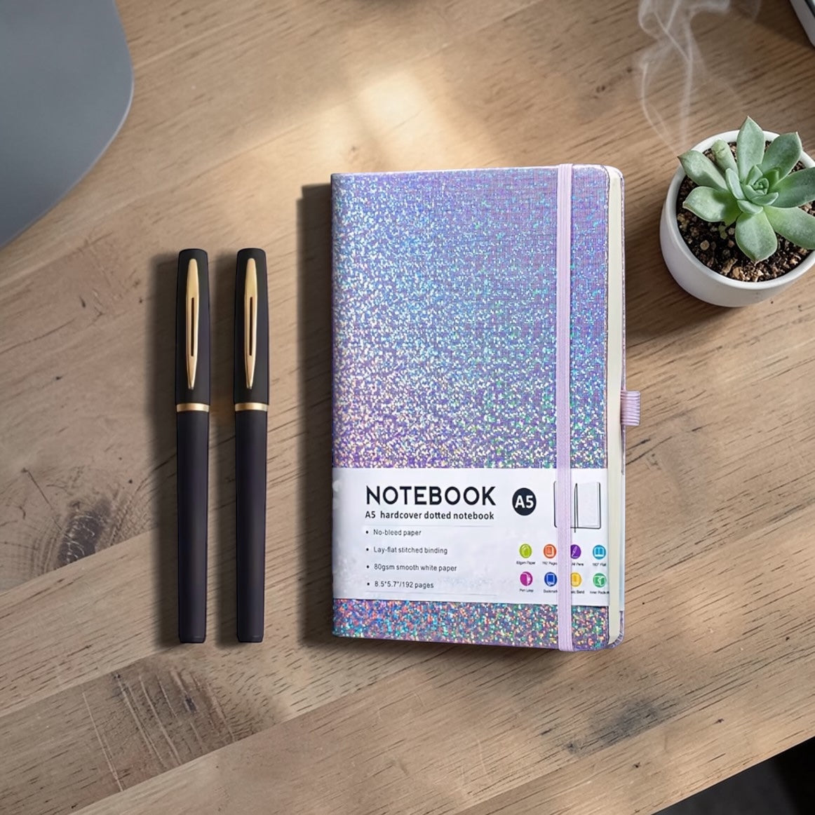 Glitzer-Notizbuch mit personalisierten Stiften – dein neuer Lieblingsbegleiter! (Lila)