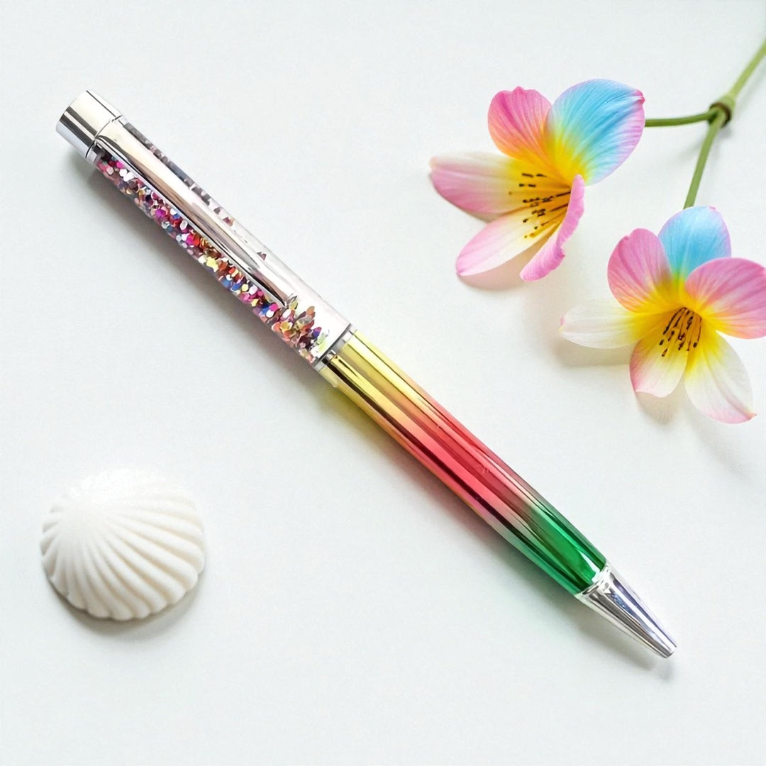 Limitierter Kugelschreiber mit Farbverlauf & buntem Glitzer – mit Gravur