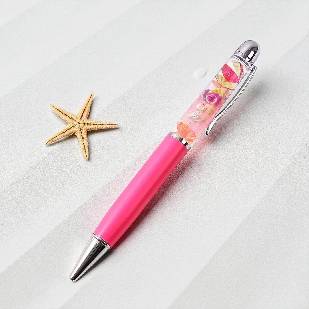 Kugelschreiber „Sea Edition“ – mit Muscheln & Glitzer, gravierbar (pink)