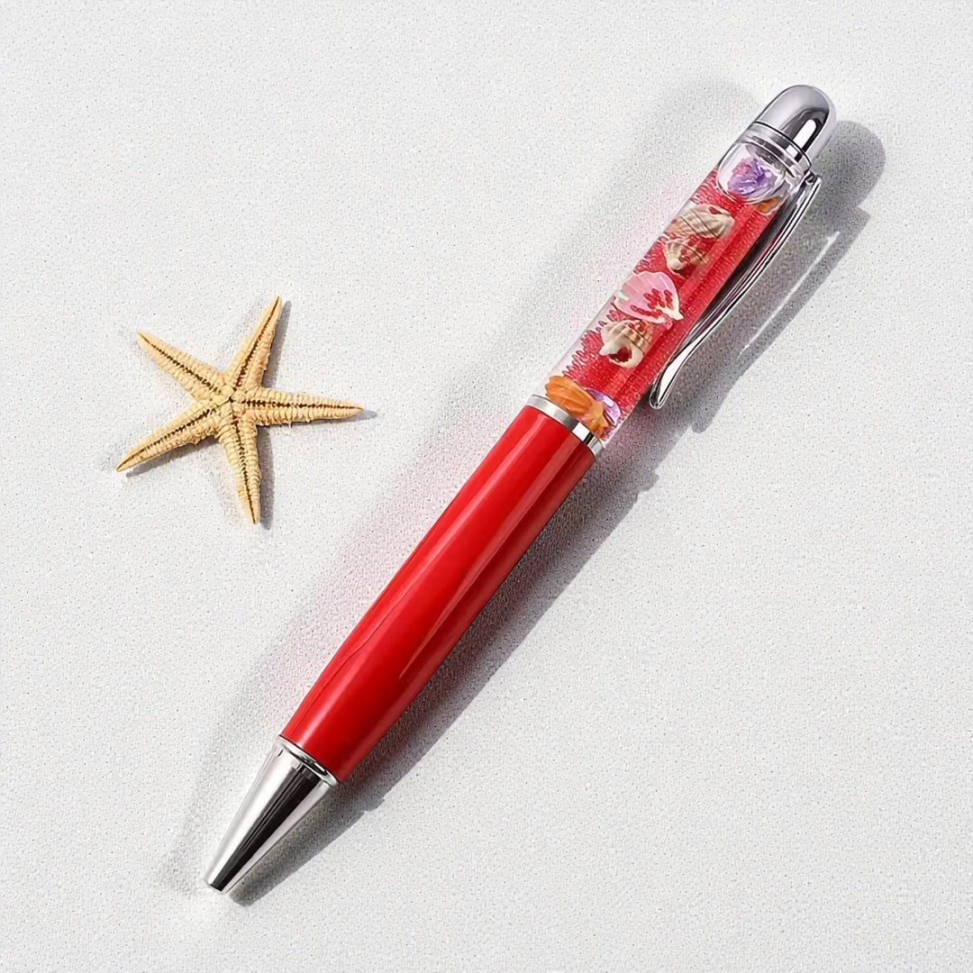 Kugelschreiber „Sea Edition“ – mit Muscheln & Glitzer, gravierbar (rot)