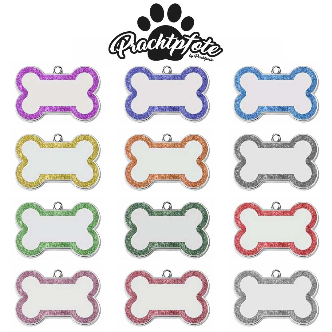 Hundemarke Glitzer Knochen (inkl. Gravur)
