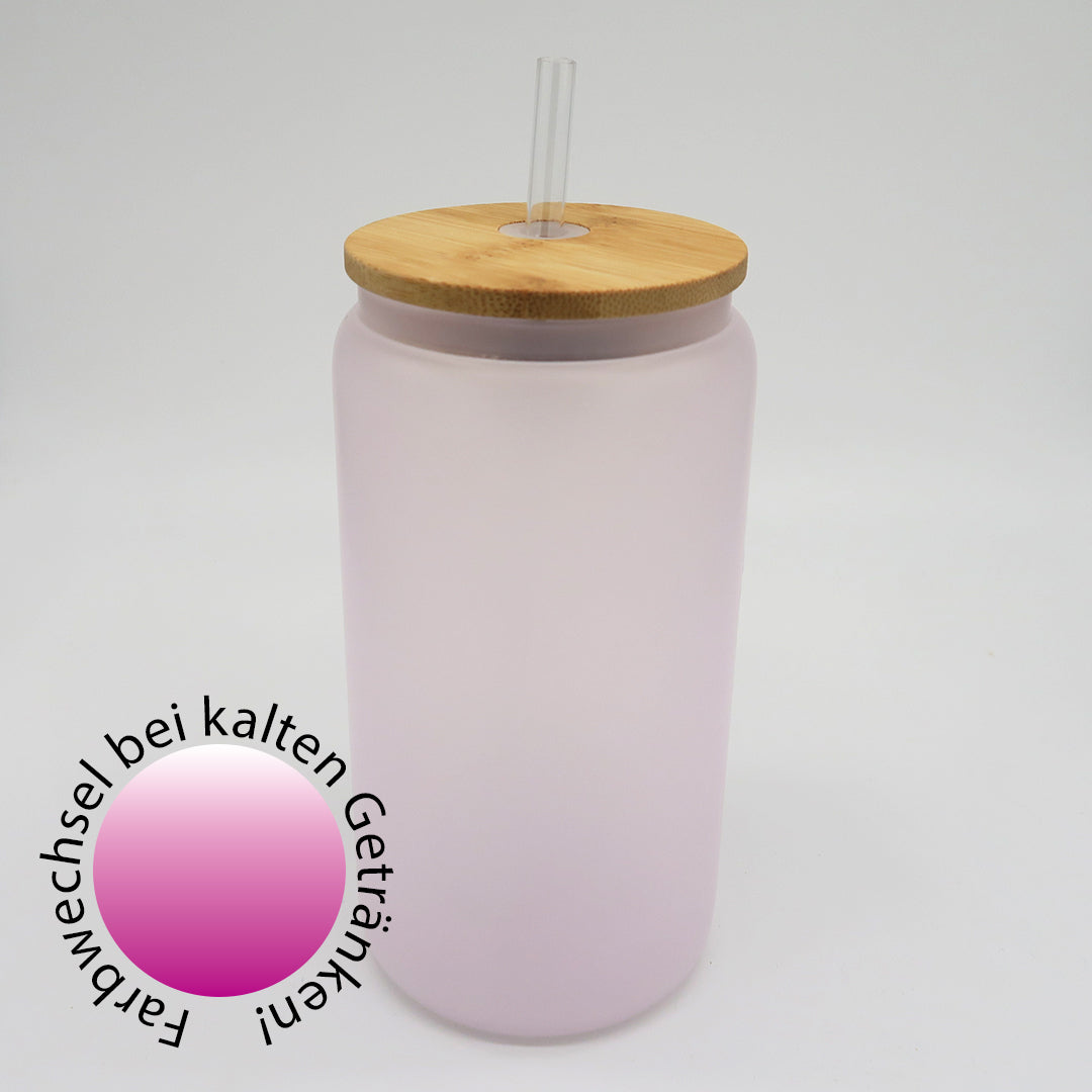 Farbwechsel-Trinkglas 450 ml – matt, stilvoll & personalisierbar (pink)