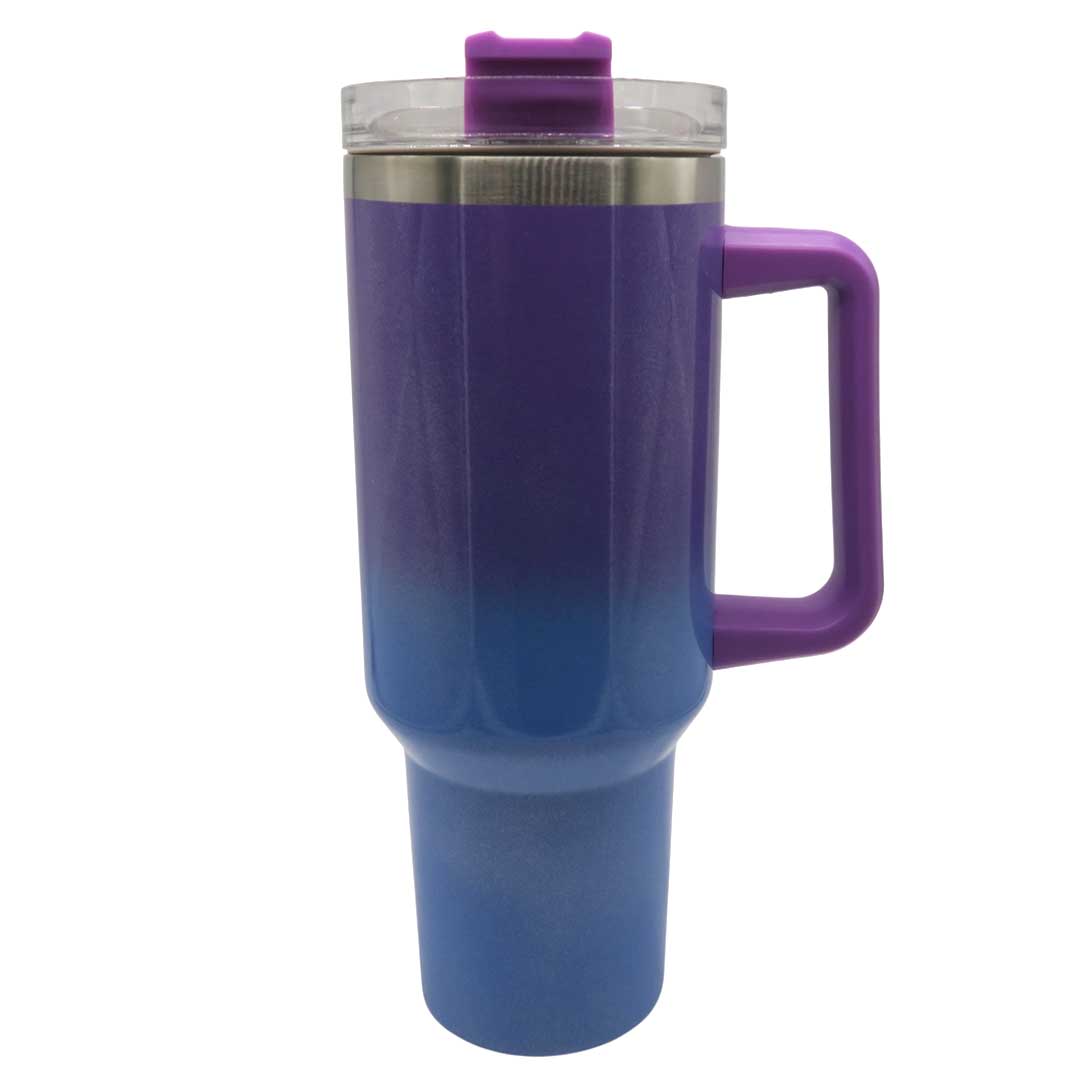 Glitzer Tumbler 1,2 L – individuell personalisierbar mit Sticker deiner Wahl! (lila/blau)