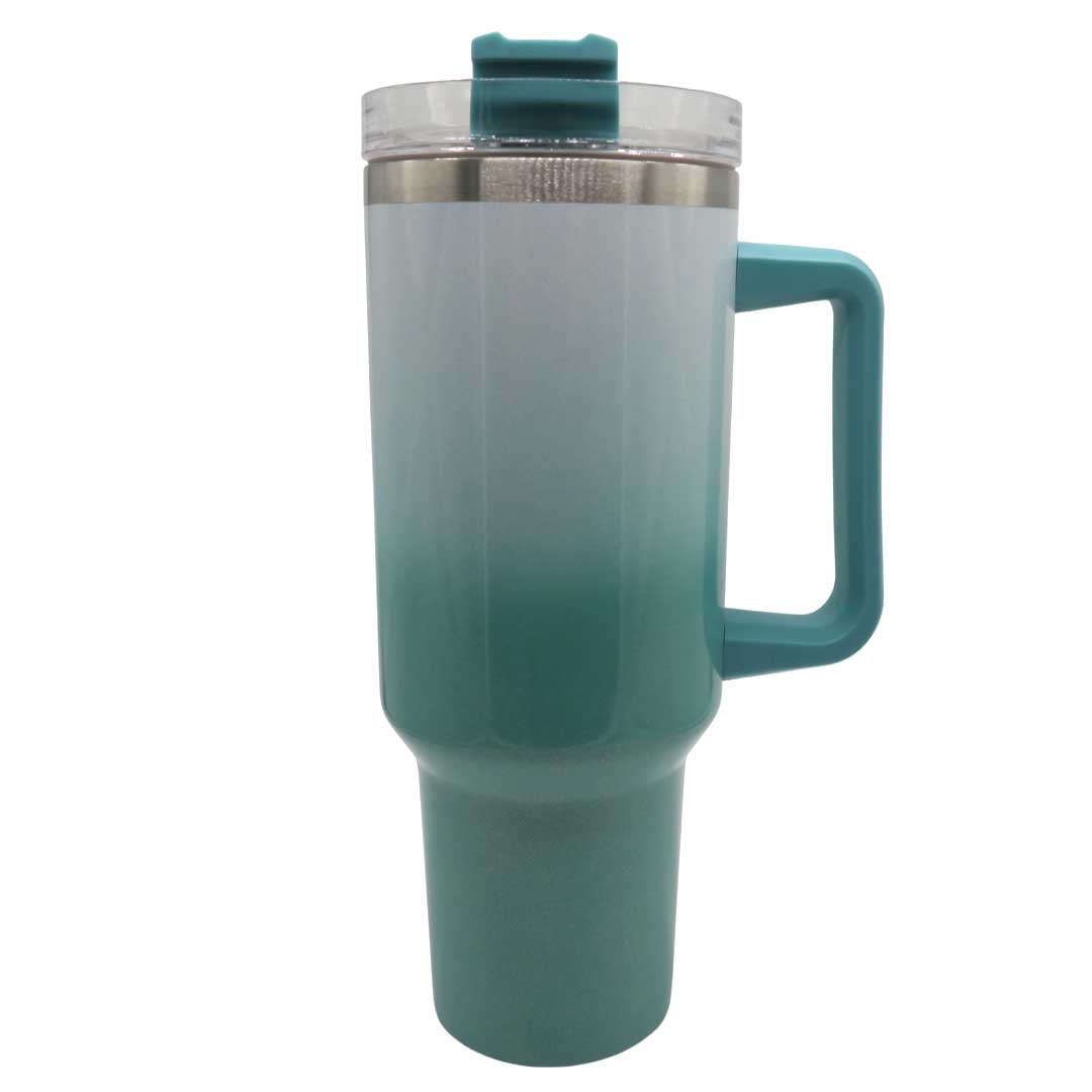 Glitzer Tumbler 1,2 L – individuell personalisierbar mit Sticker deiner Wahl! (weiß/grün)