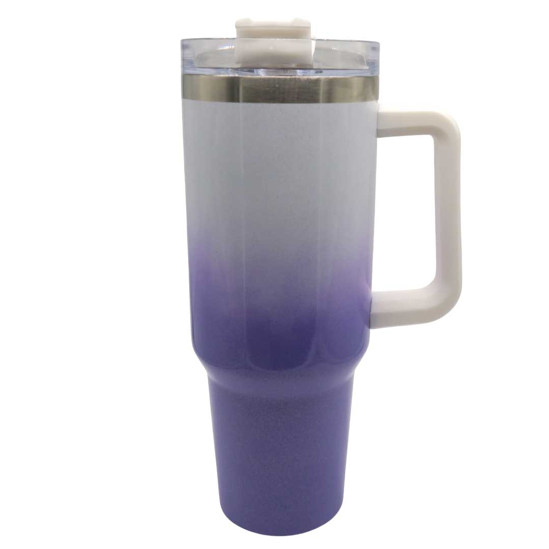 Glitzer Tumbler 1,2 L – individuell personalisierbar mit Sticker deiner Wahl! (weiß/lila)