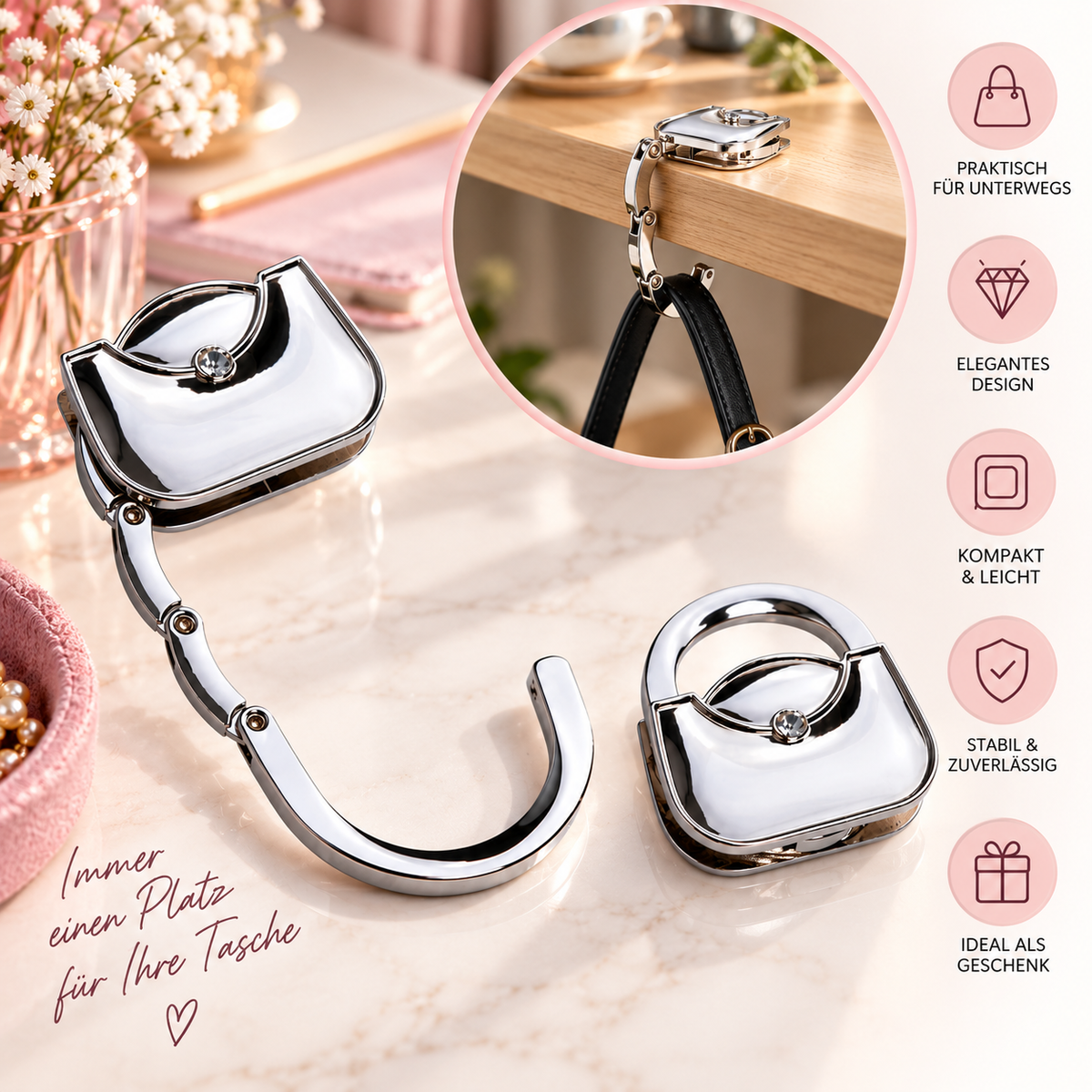 Taschenliebe to go – personalisierter Taschenhalter