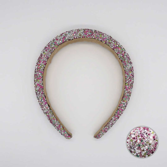 Glitzer und Perlen Haarreif (rosa-bunt)