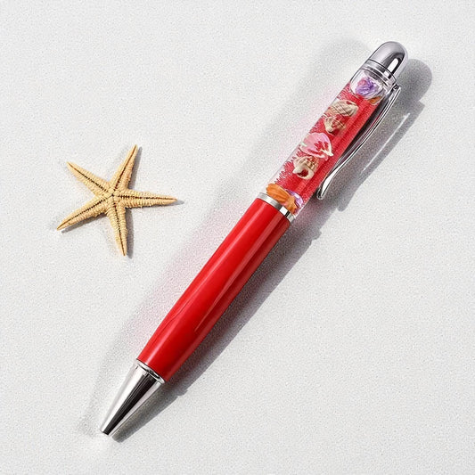 Kugelschreiber „Sea Edition“ – mit Muscheln & Glitzer, gravierbar (rot)