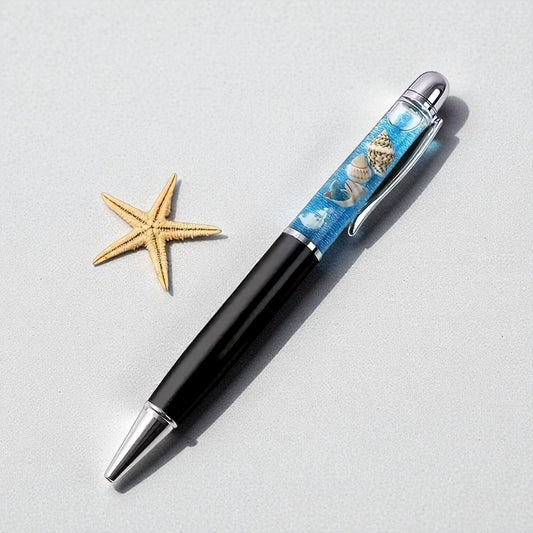 Kugelschreiber „Sea Edition“ – mit Muscheln & Glitzer, gravierbar (schwarz)