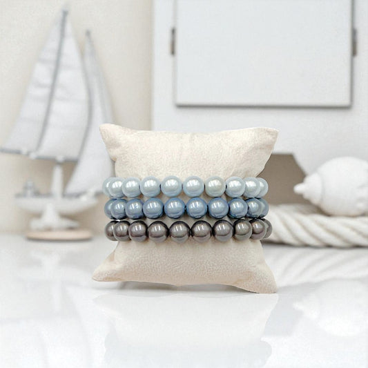 Armband-Set "Ocean Breeze" – 3-teiliges Set in Hellblau, Nebelgrau & Anthrazit
