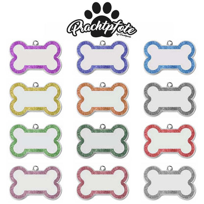 Hundemarke Glitzer Knochen (inkl. Gravur)