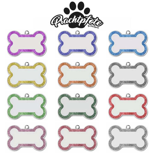 Hundemarke Glitzer Knochen (inkl. Gravur)