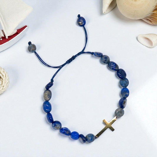 Armband "Klarheit & Vertrauen" mit Sodalith und Kreuzanhänger