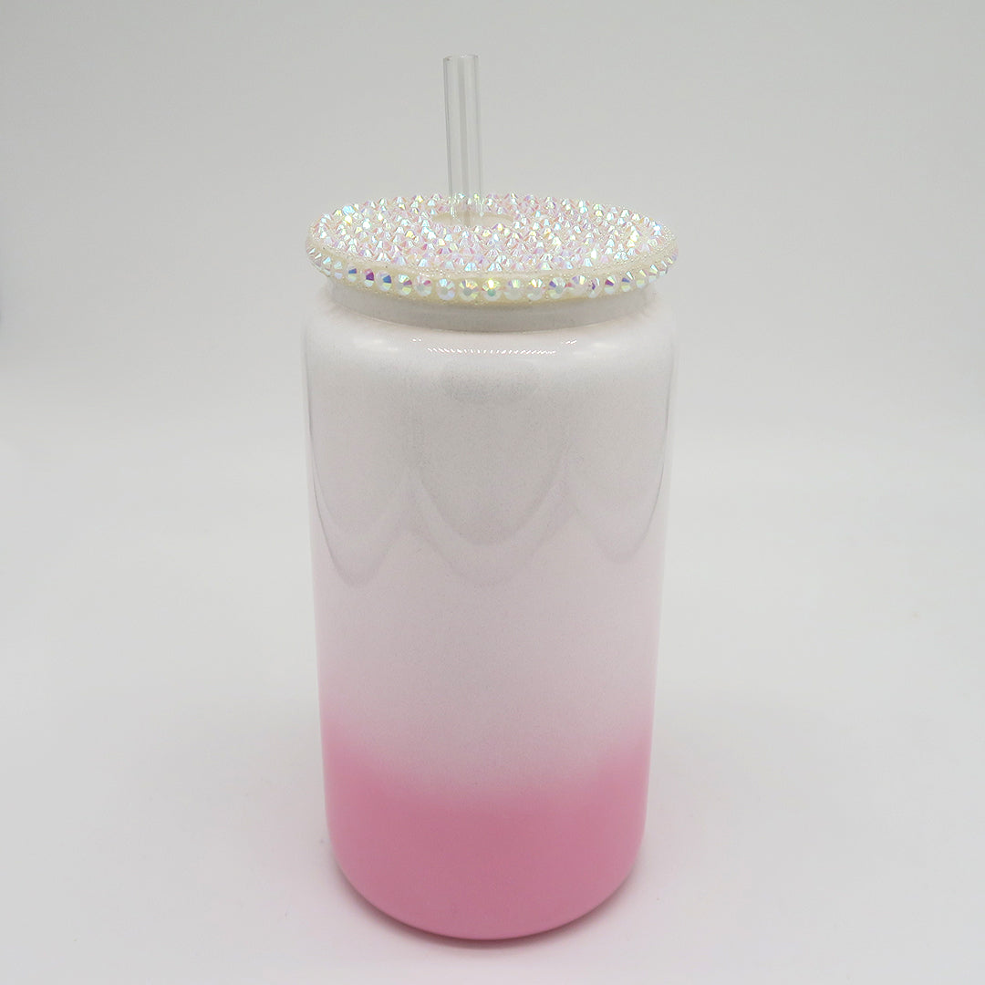 Trinkglas Weiss-Rosa (Glitzer)