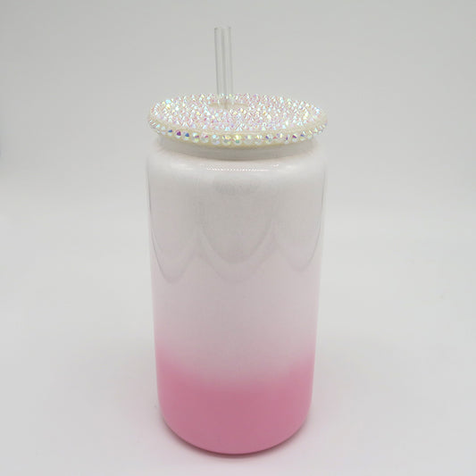 Trinkglas Weiss-Rosa (Glitzer)