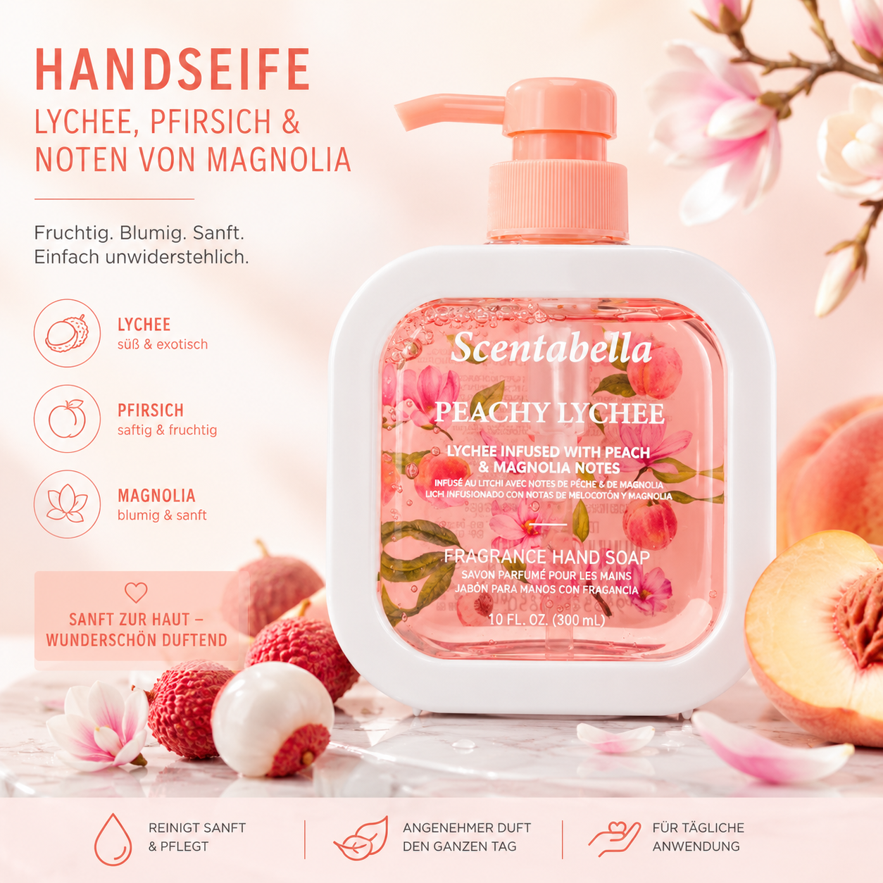 Peachy Lychee Handseife – Lychee, Pfirsich & Magnolie